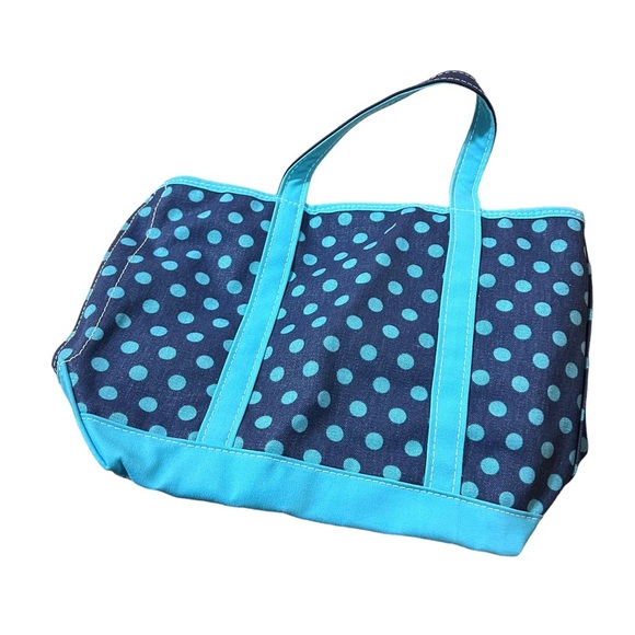 L.L. Bean Handbags - L.L.Bean Boat & Tote Navy Polka Dot Canvas Zip top bag